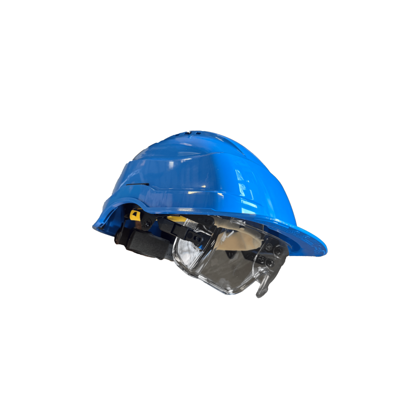 Casque de chantier bleu avec écran